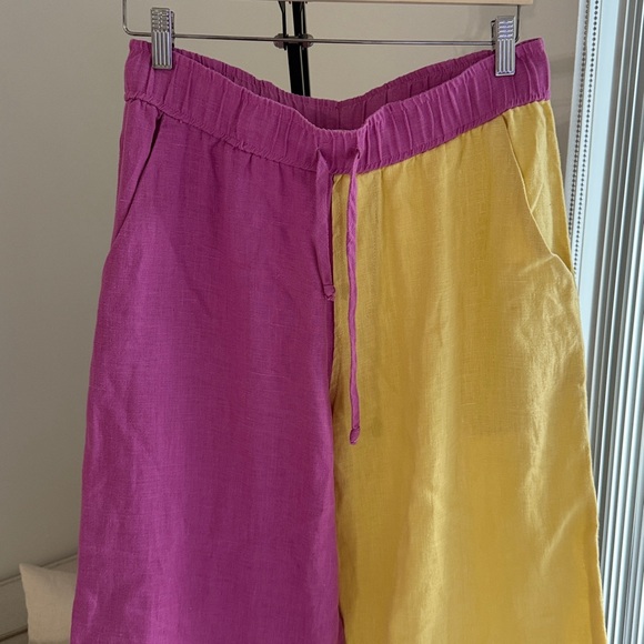 Back Beat Co. Pink and Yellow Flare Pants Linen - Picture 2 of 5